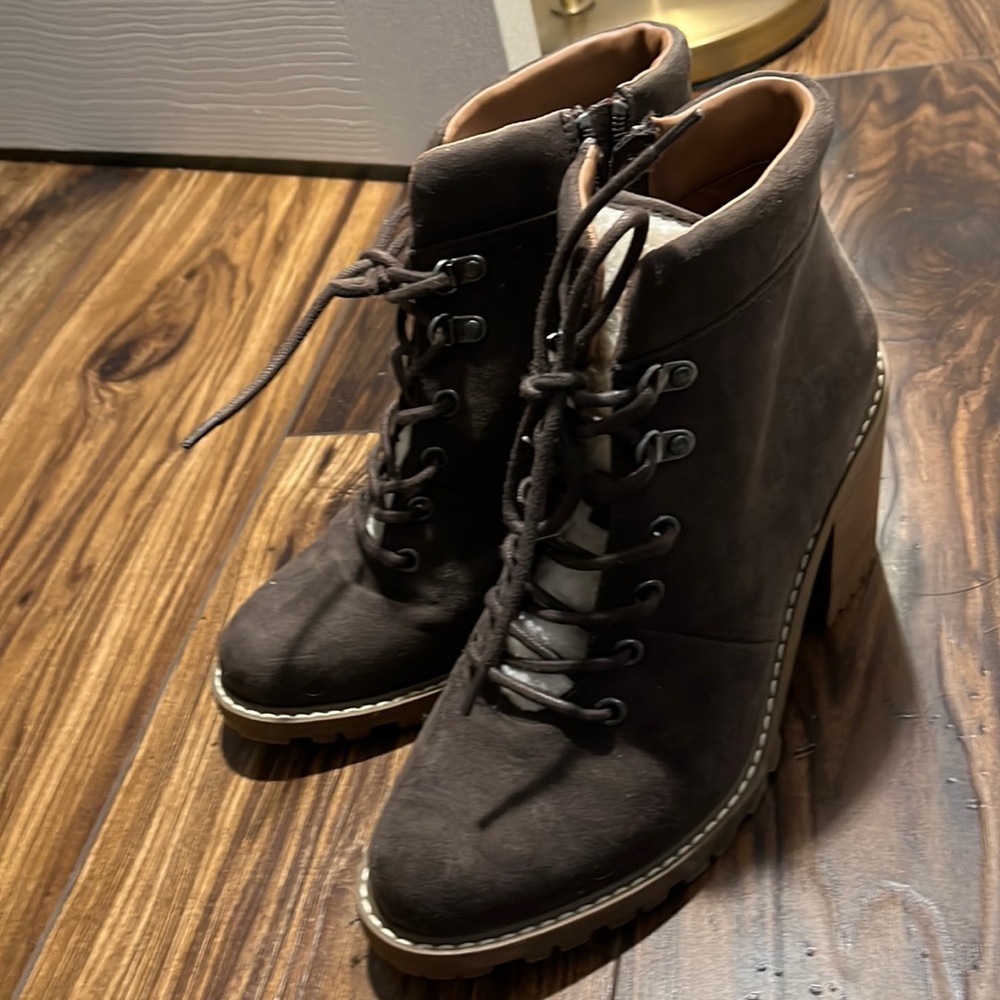 Brown lace up heel boots